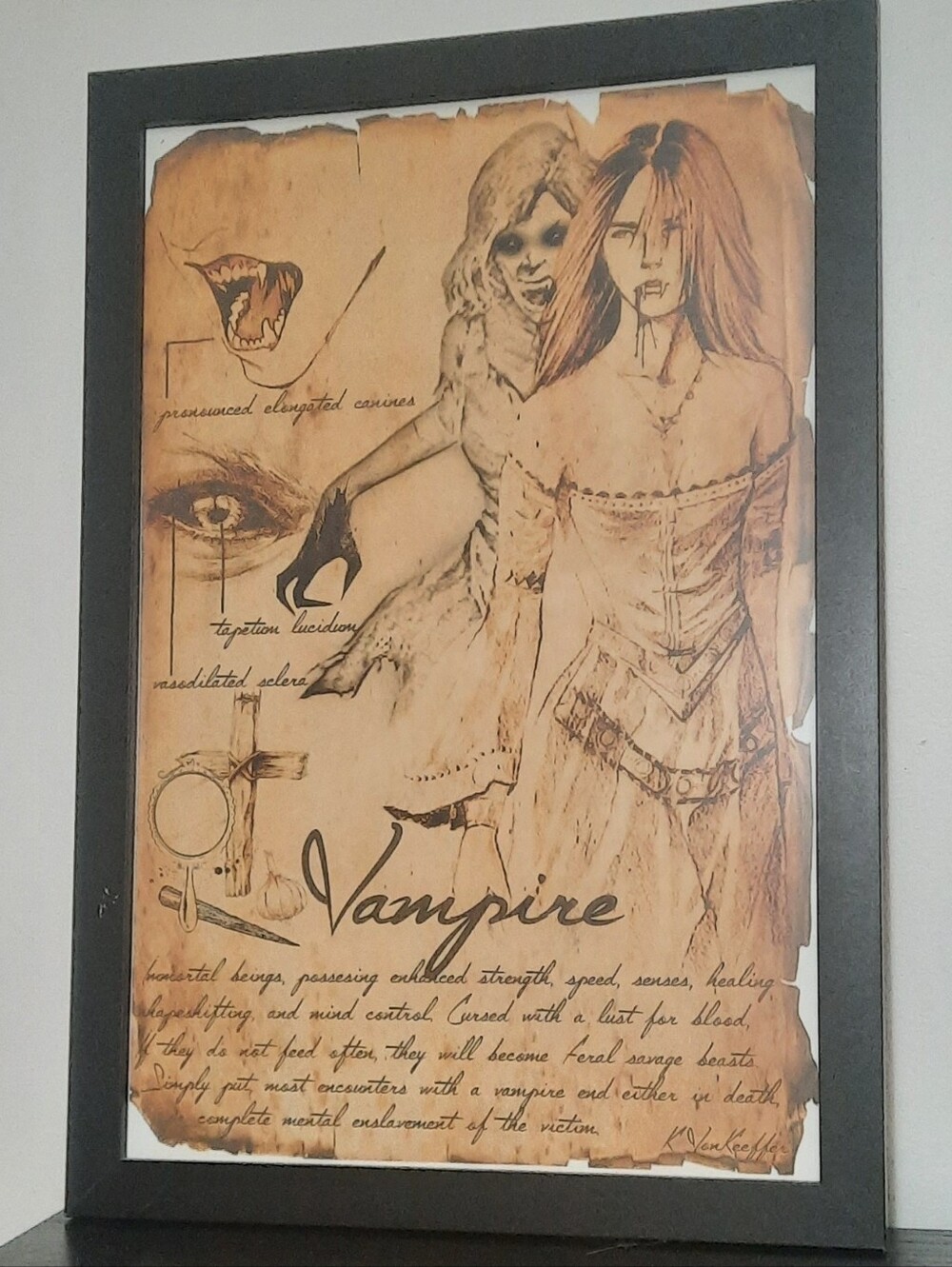 Vampire Illustration Wall Art Print - Sepia Brown